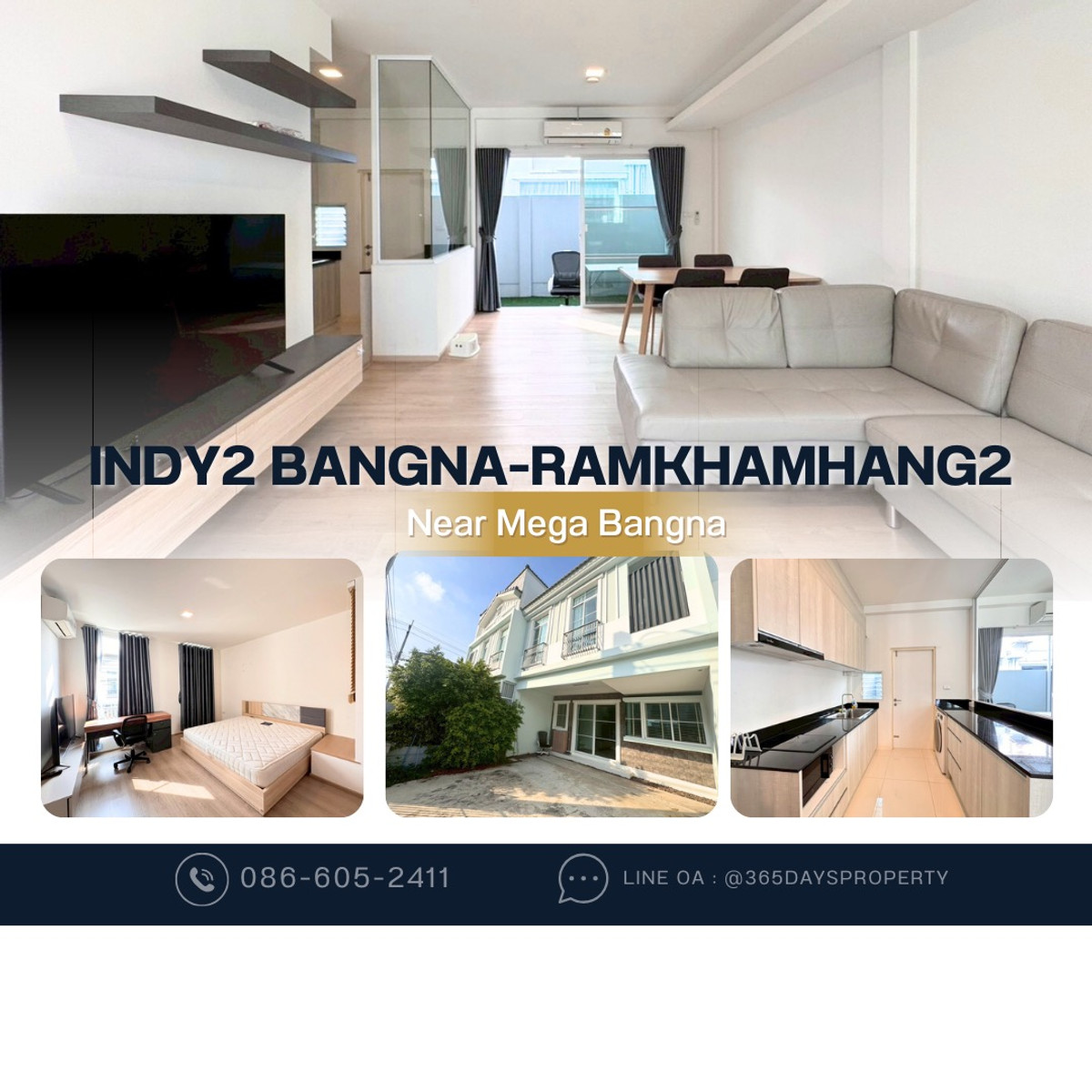 For RentTownhomeBangna, Bearing, Lasalle : 💥ForRent💥3Bed • Indy2 Bangna-Ramkhamhang2 🏡 Near Mega Bangna‼️  🐶 Pet Friendly* Ready to move in ‼️ Fully Furnished ✨