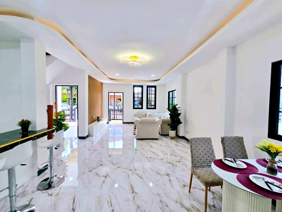 For SaleHouseNawamin, Ramindra : 2-storey semi-detached house for sale, Prompat Village, Greennova, Pink Line MRT. Fashion Island, The Promenade, Big C, Makro, Lotus, renovated and ready to move in.