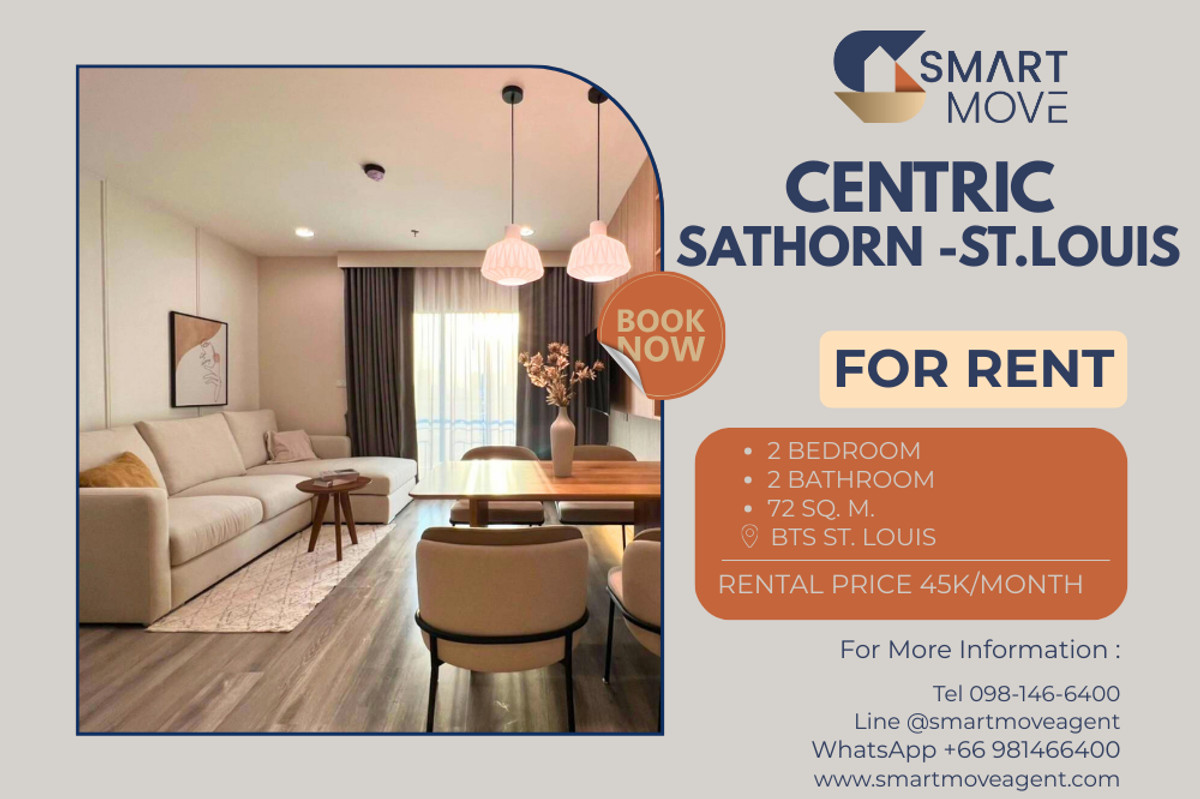 For RentCondoSathorn, Narathiwat : 🔥 For Rent !! big size, high floor 19++, With fixed parking, Good location!! 🔥 Code C20251200058..........Centric Sathorn - St.Louis, 2 bedroom, 2 bathroom, furnished, ready to move in📣📣