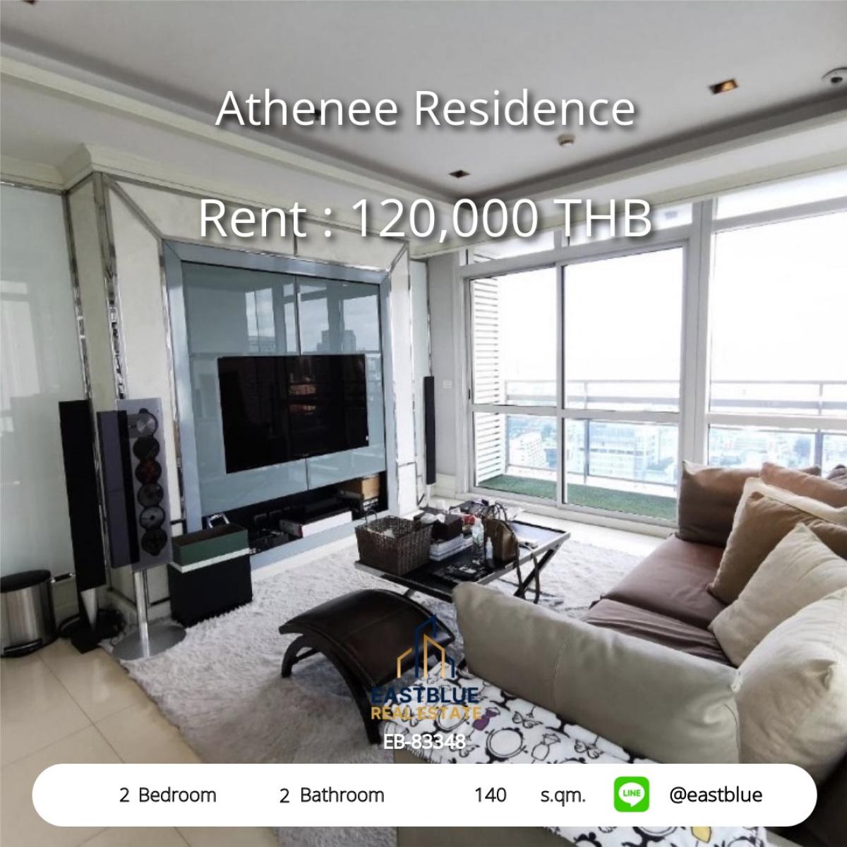 For RentCondoWitthayu, Chidlom, Langsuan, Ploenchit : Athenee Residence 2 Bed 2 Bath size 140 sq.m. in the heart of Ploenchit
Rent 120,000 Baht/month with complete facilities!