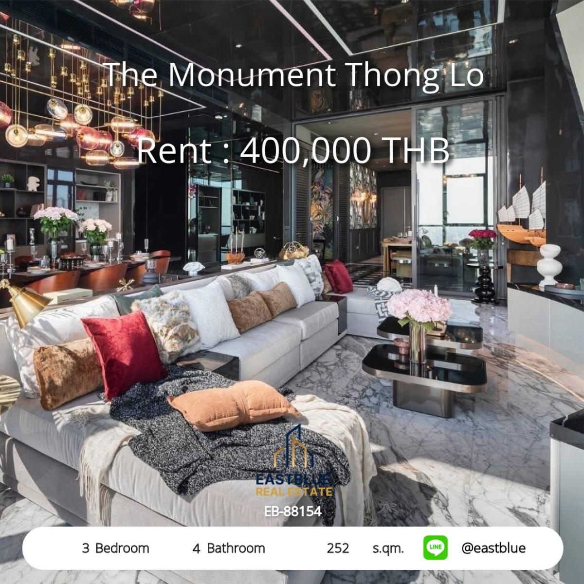 ให้เช่าคอนโดสุขุมวิท อโศก ทองหล่อ : หรูหราสไตล์ทองหล่อ 3 ห้องนอน 4 ห้องน้ำ 252 ตร.ม. 
เช่าเพียง 400,000 บาท/เดือน พร้อมสิ่งอำนวยความสะดวกครบครัน!