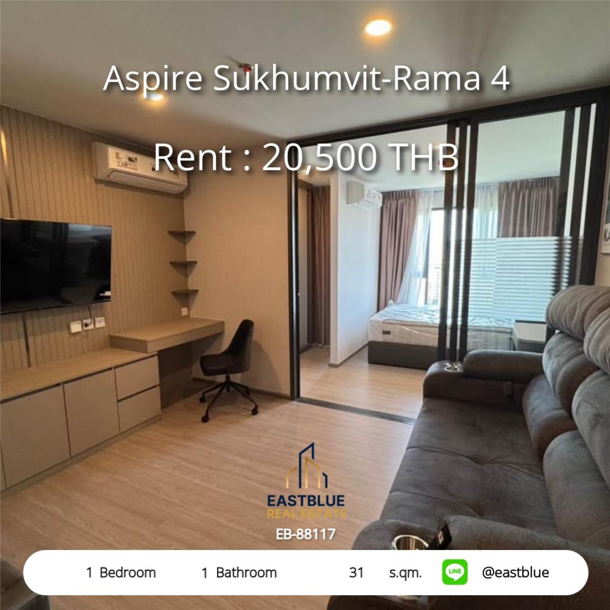 ให้เช่าคอนโดหัวหิน ประจวบคีรีขันธ์ : เช่าคอนโด Aspire สุขุมวิท-พระราม4 31 ตร.ม. ใกล้ BTS พระโขนง 
ราคาเพียง 20,500 บาท/เดือน พร้อมสิ่งอำนวยความสะดวกครบครัน!