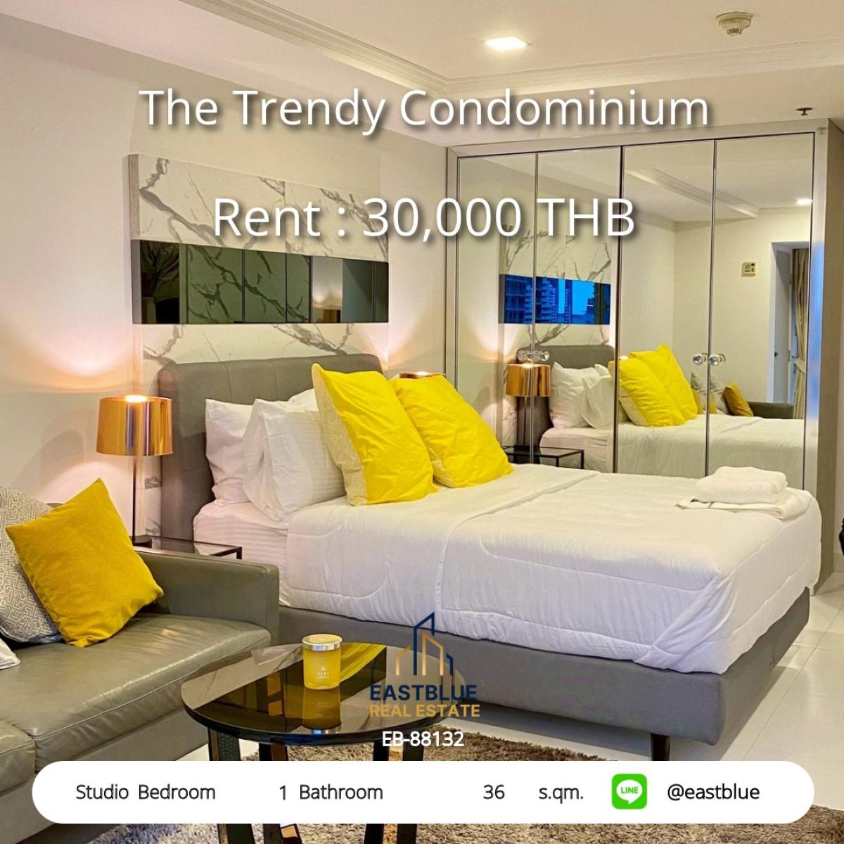 For RentCondoNana, North Nana,Sukhumvit13, Soi Nana : Beautiful room, ready to move in! The Trendy Condominium near BTS Nana
Studio 36 sq.m. only 30,000 baht/month, fast and convenient for all travels!