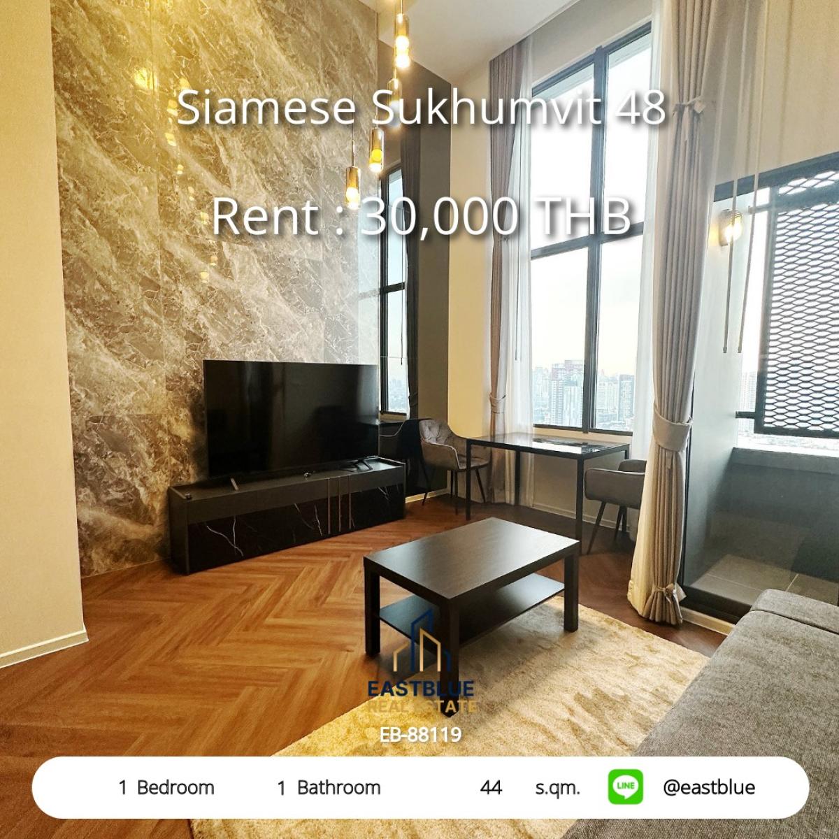 For RentCondoOnnut, Udomsuk : Rent a luxury condo Siamese Sukhumvit 48 near BTS On Nut 44 sqm. 30,000 Baht/month!
Fully equipped with amenities, located in the city center, convenient for all travel!