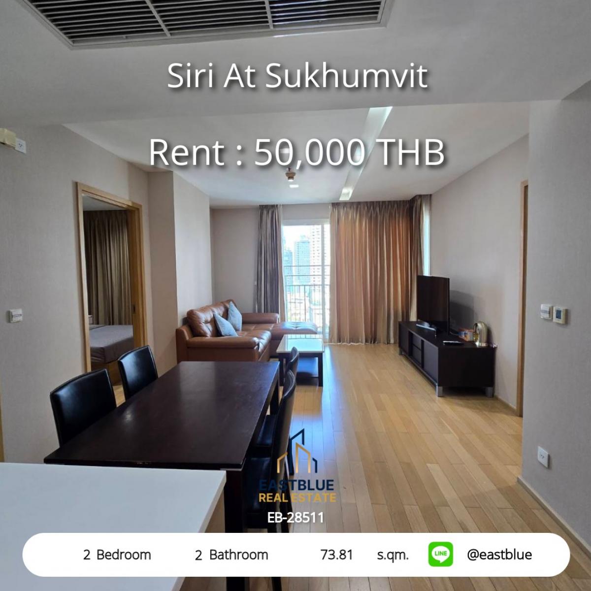 For RentCondoSukhumvit, Asoke, Thonglor : 2-bedroom condo in the heart of Thonglor with a beautiful view, ready to move in!
Rent for 50,000 baht/month at Siri At Sukhumvit, elegantly luxurious and modern.