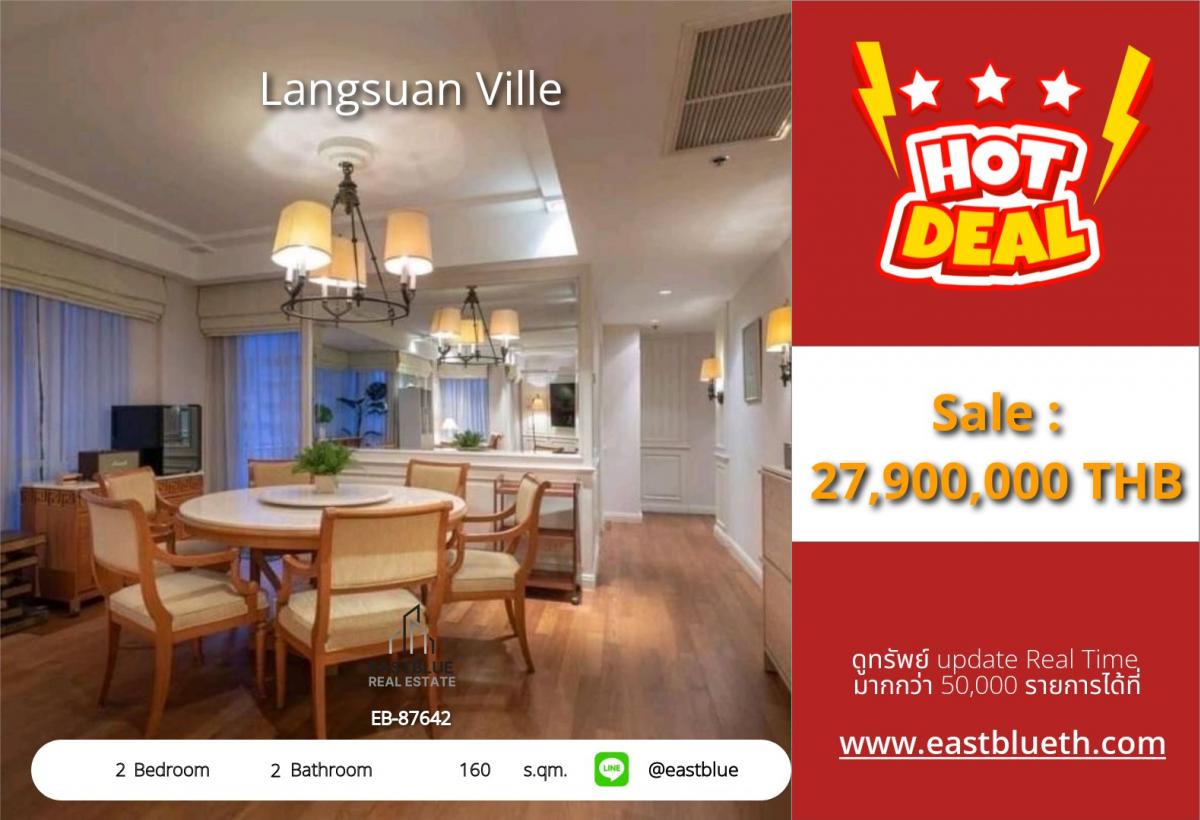 For SaleCondoWitthayu, Chidlom, Langsuan, Ploenchit : Luxury in the heart of the city! 2 bedrooms with a beautiful view at Langsuan Ville near BTS Chit Lom
Condo 160 sq.m. priced at only 27.9 million with a swimming pool, fitness center, and 24-hour security.