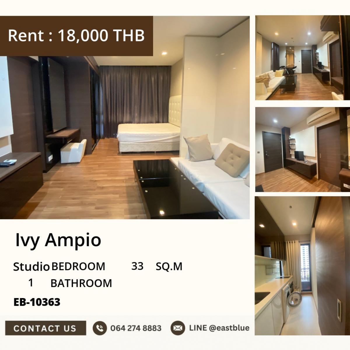 For RentCondoRatchadapisek, Huaikwang, Suttisan : 22/03/2026, Rent a condo Ivy Ampio Studio room 33 sq.m. near BTS Thai Cultural CenterOnly 18,000 Baht/month with complete facilities! 0642748883