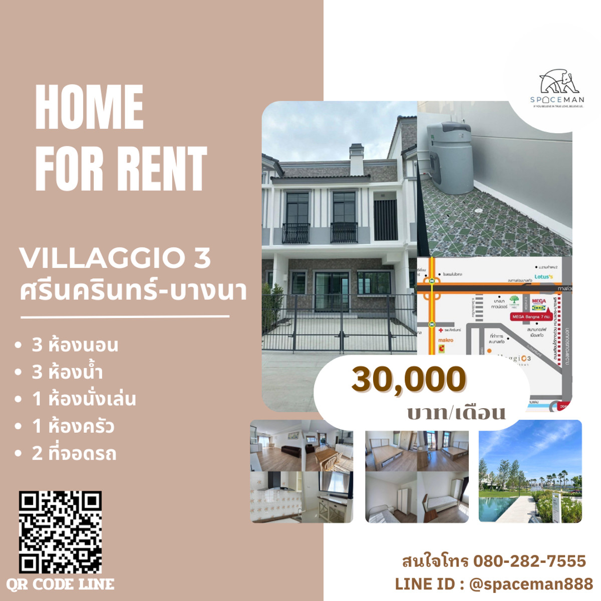 For RentHouseBangna, Bearing, Lasalle : 📣🌈🏡 House for Rent: Villaggio 3 Srinakarin - Bangna, Beautifully Decorated, Near Mega Bangna