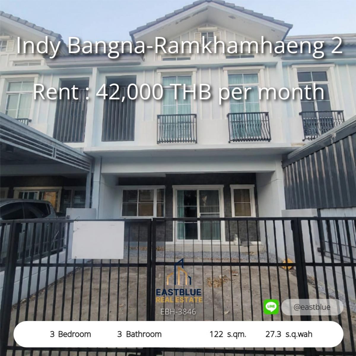 ให้เช่าทาวน์โฮมบางนา แบริ่ง ลาซาล : 12/02/2026, เช่า Indy Bangna–Ramkhamhaeng 2 บ้านทาวน์โฮม 3 นอน ใกล้เมกาบางนา 
ฟรี WiFi เลี้ยงสัตว์ได้ พร้อมสวนส่วนตัวและสิ่งอำนวยความสะดวกครบ!