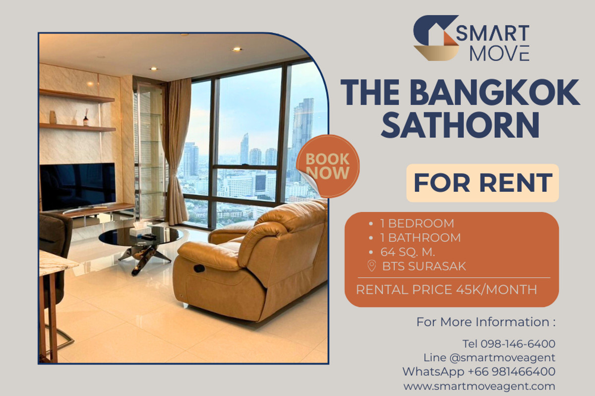 For RentCondoSathorn, Narathiwat : 🔥 For Rent !! river View, high floor 33++, 🔥 Code C20241100022..........The Bangkok Sathorn, 1 bedroom, 1 bathroom, furnished, ready to move in📣📣