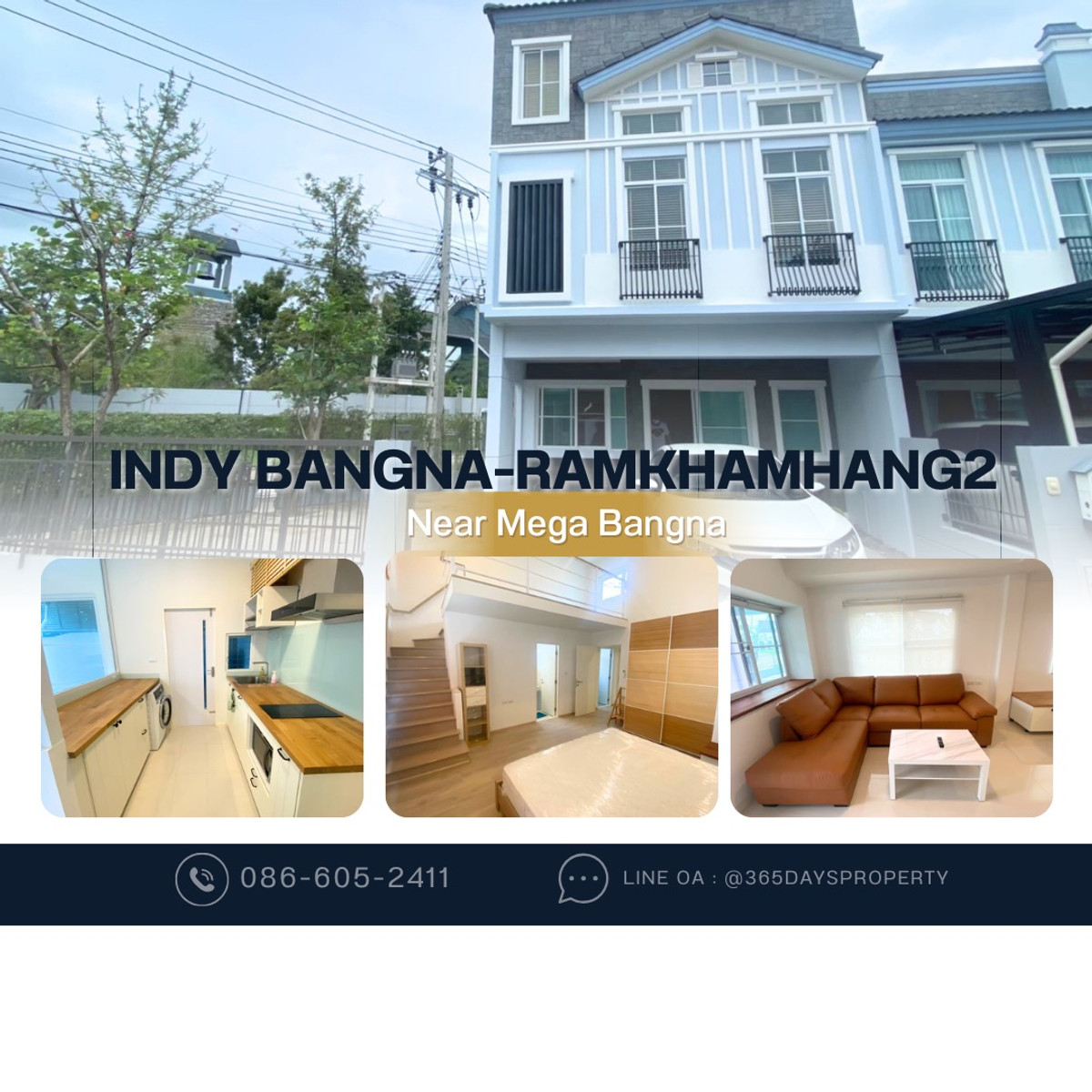 ให้เช่าทาวน์โฮมบางนา แบริ่ง ลาซาล : 💥ForRent💥3Bed Duplex • Indy Bangna-Ramkhamhang 2 🏡 Near Mega Bangna ✨Corner House 🌟Ready to move in ‼️