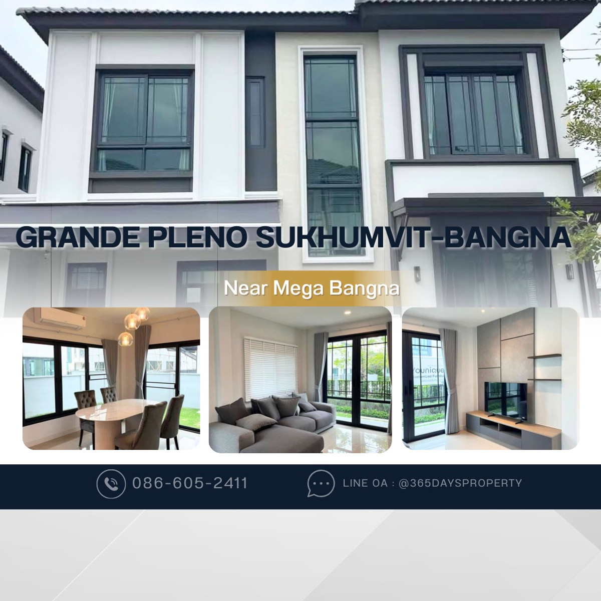 For RentHouseSamut Prakan,Samrong : 💥ForRent💥3Bed •  Grande Pleno Sukhumvit–Bangna 🏡 Near Mega Bangna 🐶🐱 Pet Friendly* Ready to move in ‼️  Fully Furnished ✨