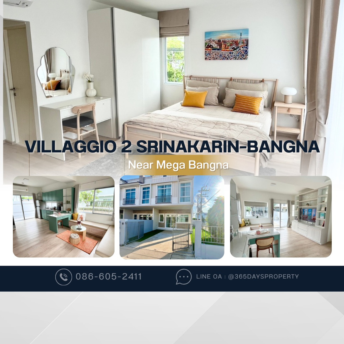 For RentHouseBangna, Bearing, Lasalle : 💥ForRent💥Villaggio 2 Srinakarin–Bangna 🏡 Near Mega Bangna , SISB , D-PREP‼️ Corner House 🌟 Fully Furnished ✨