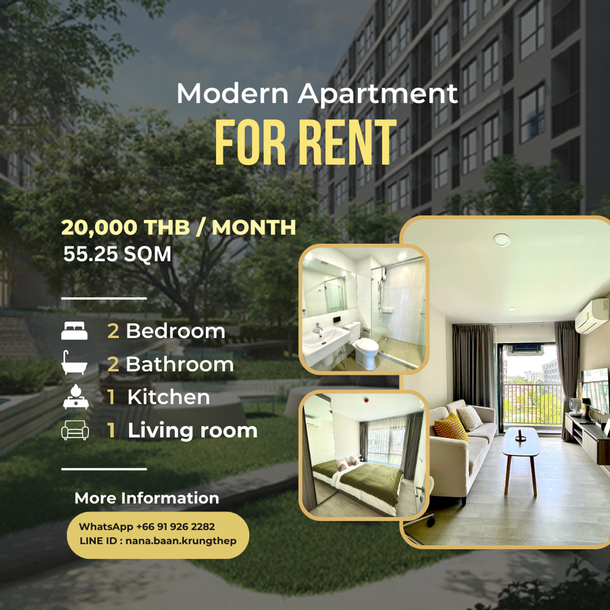 ให้เช่าคอนโดบางนา แบริ่ง ลาซาล : ห้องใหม่พร้อมเข้าอยู่ 2 ห้องนอน 2 ห้องน้ำ 