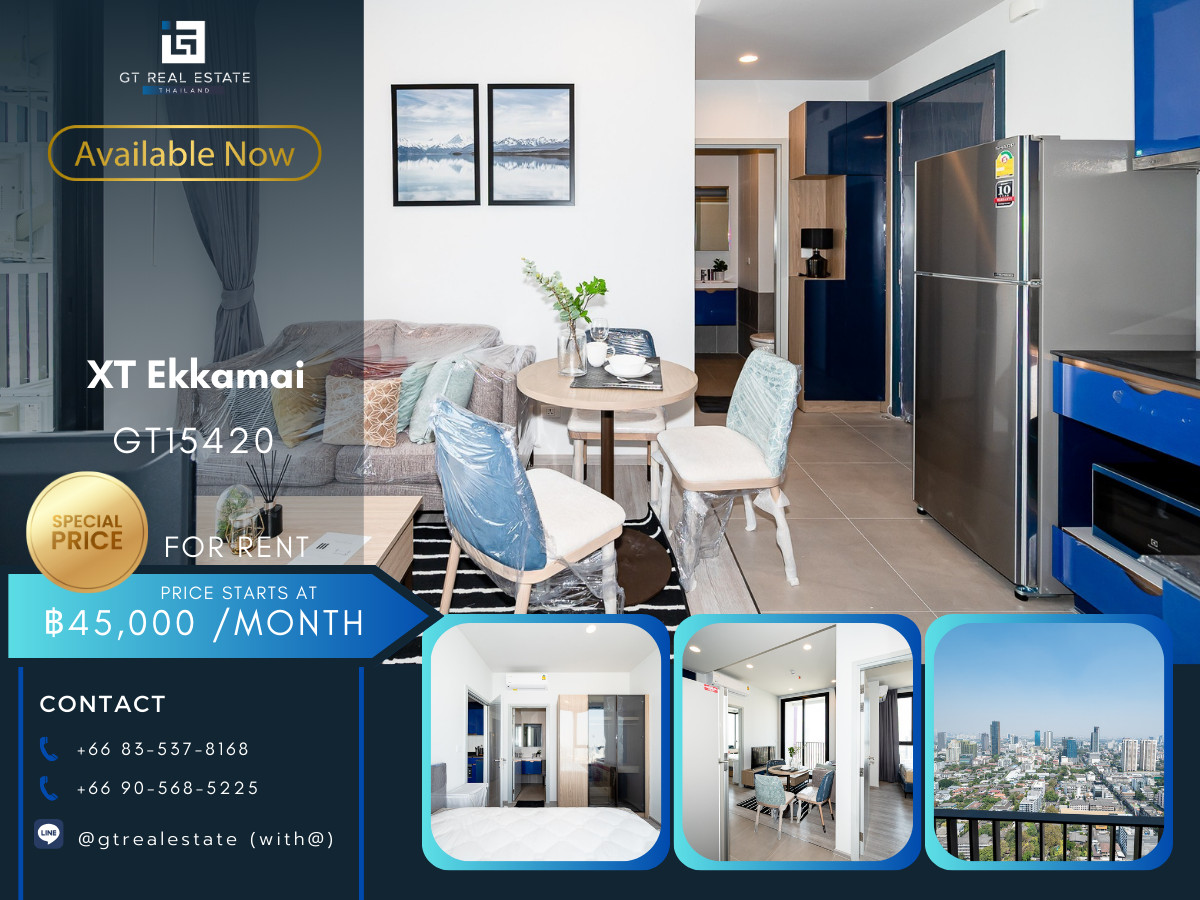 For RentCondoSukhumvit, Asoke, Thonglor : Condo XT Ekkamai, convenient travel, near BTS, there is a shuttle, beautiful room, fully furnished, ready to move in!!