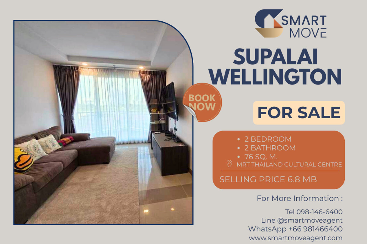 For SaleCondoRama9, Petchburi, RCA : 🔥 for Sale !! prime area !! 🔥 Code C20251200064..........Supalai Wellington, 2 bedroom, 2 bathroom, furnished, Special Deal!!📣📣