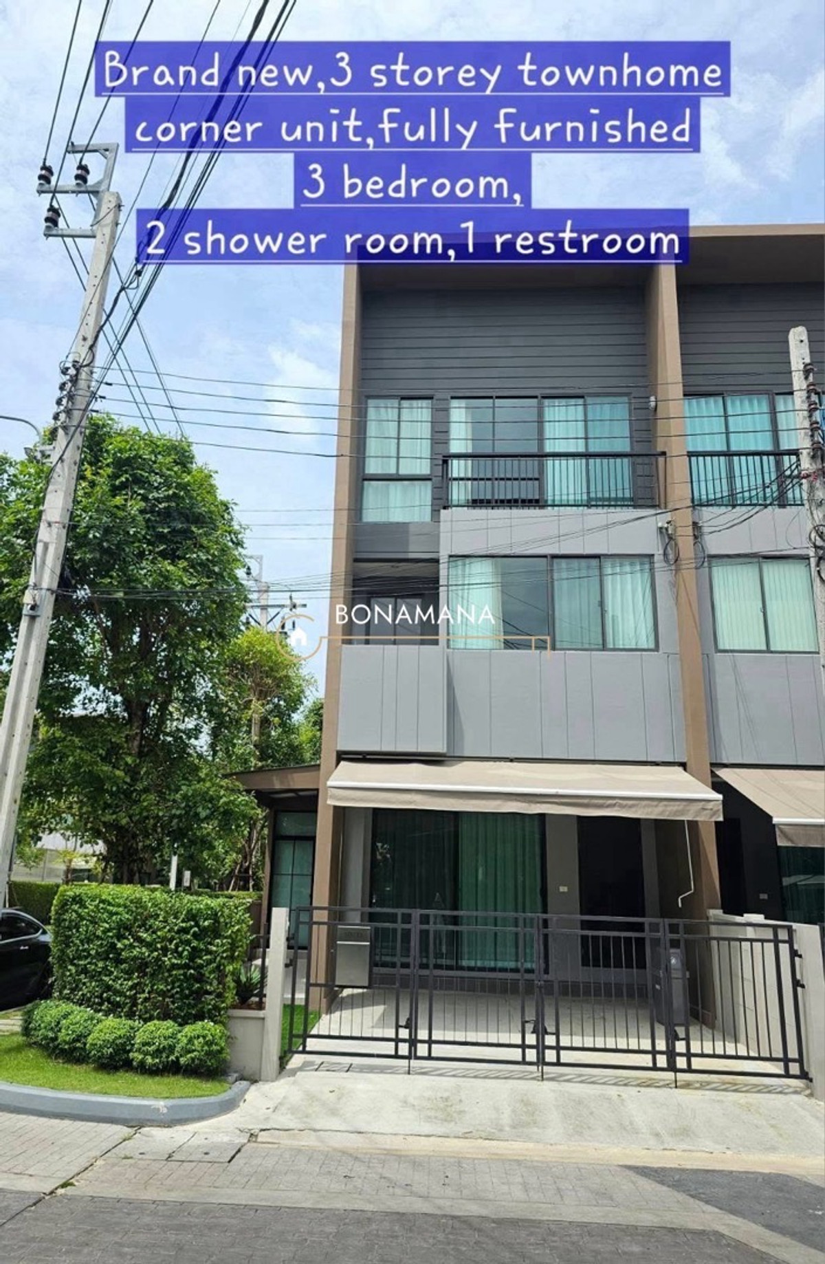 For RentTownhomeMin Buri, Romklao : For rent, 3-story townhome, Baan Klang Muang, Rama 9 - Krungthep Kreetha.