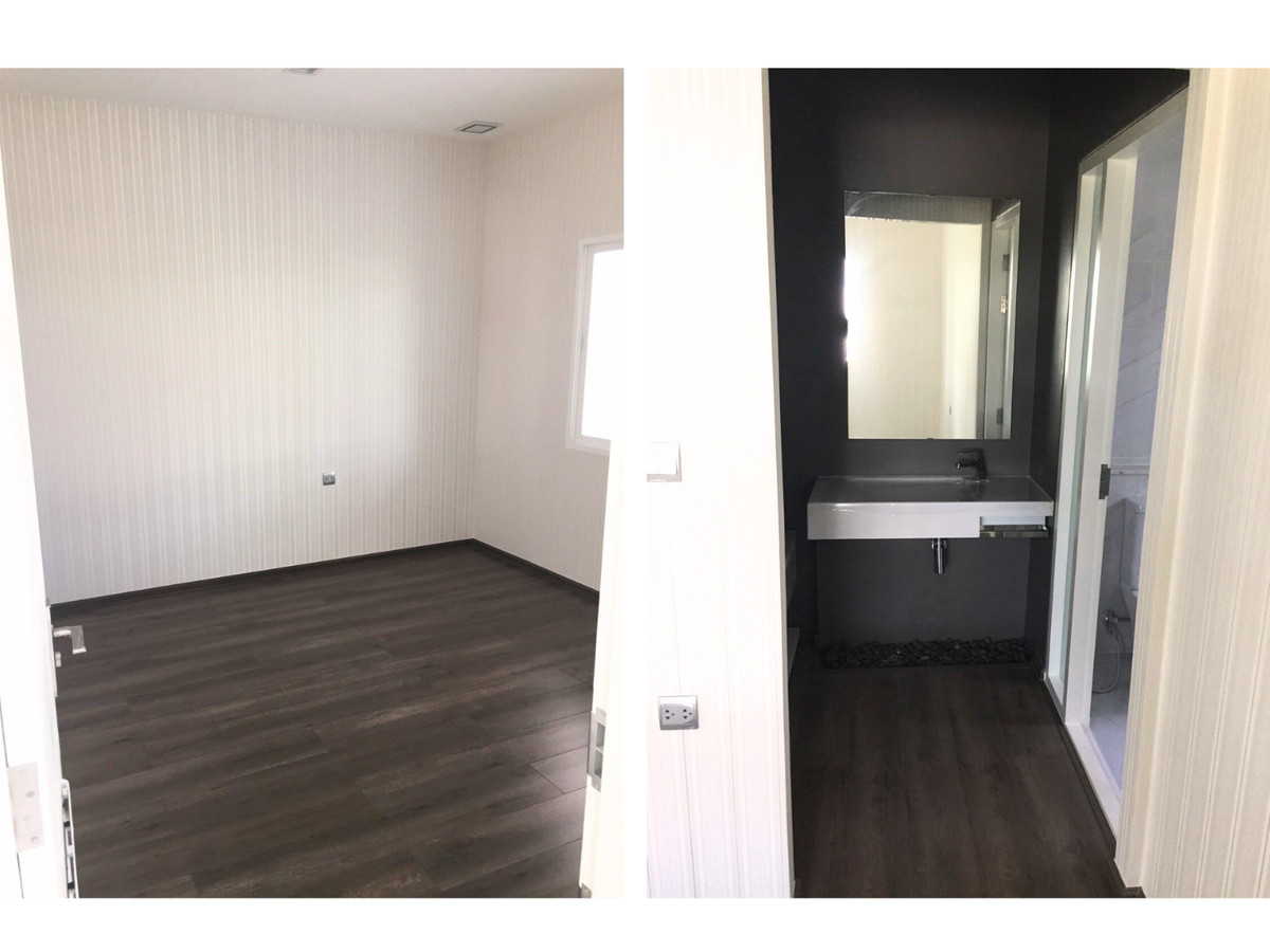 For SaleHouseLadkrabang, Suwannaphum Airport : For Rent: Detached house, Mantana Onnut-Wongwaen 5, with solar cell and Air Plus system. Near Mega Bangna. 82.4 sq.w., 4 bedrooms, 5 bathrooms, separate maid's room, 5 minutes to the motorway