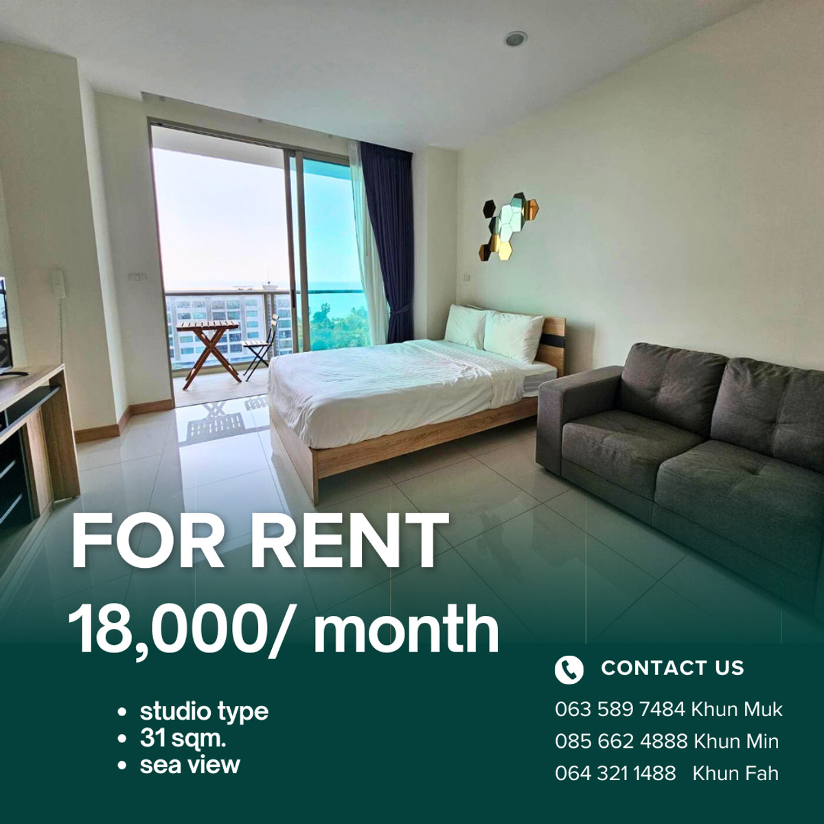 ให้เช่าคอนโดพัทยา บางแสน ชลบุรี สัตหีบ : 🏙️ The Riviera Wongamat For rent only 18,000 THB/Month | Studio | 8th Floor | Sea view 