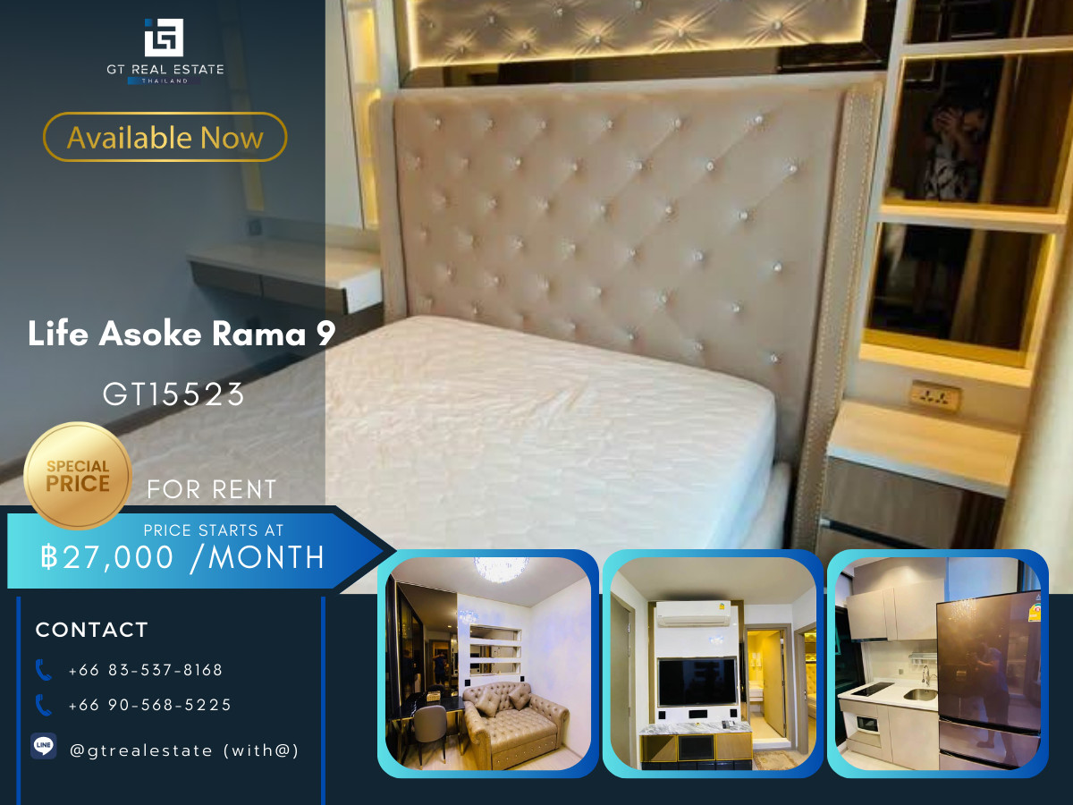 For RentCondoRama9, Petchburi, RCA : Condo Life Asoke Rama 9, convenient travel, near MRT, there is a shuttle, beautiful room, fully furnished, ready to move in.