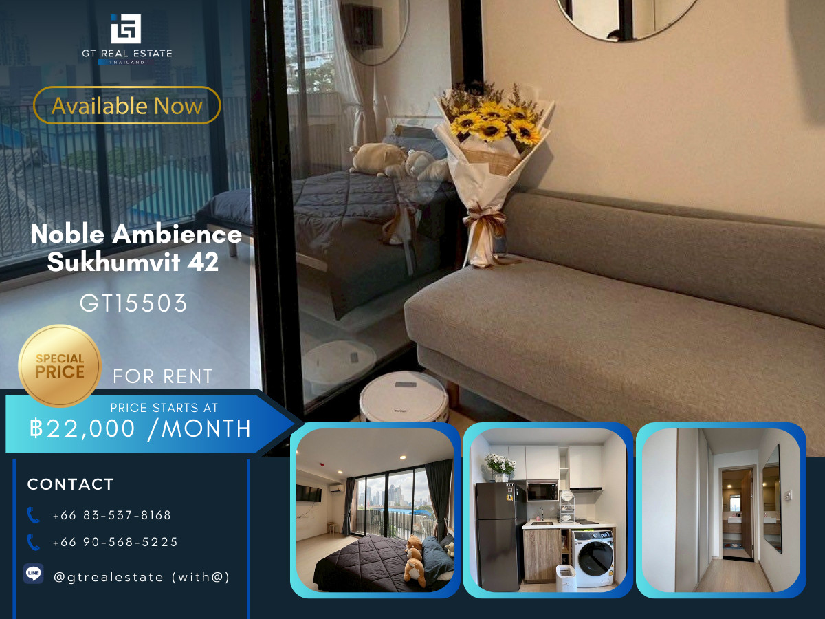 For RentCondoSukhumvit, Asoke, Thonglor : Condo Noble Ambience Sukhumvit 42, convenient travel, near BTS, there is a shuttle, beautiful room, fully furnished, ready to move in!!