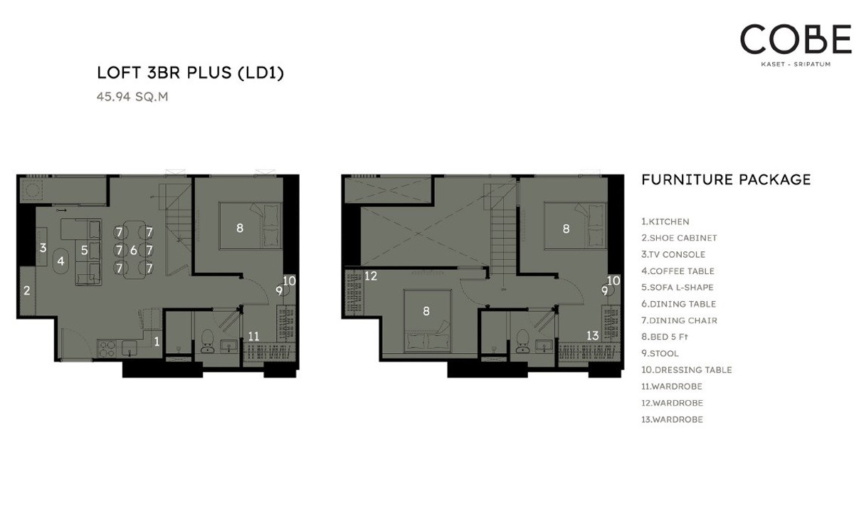 Sale DownCondoKasetsart, Ratchayothin : 🚀 [Down payment sale] COBE Sripatum - 75 sq m. 3 bedrooms, 2 bathrooms, fully furnished 092-545-6151 (Tim)