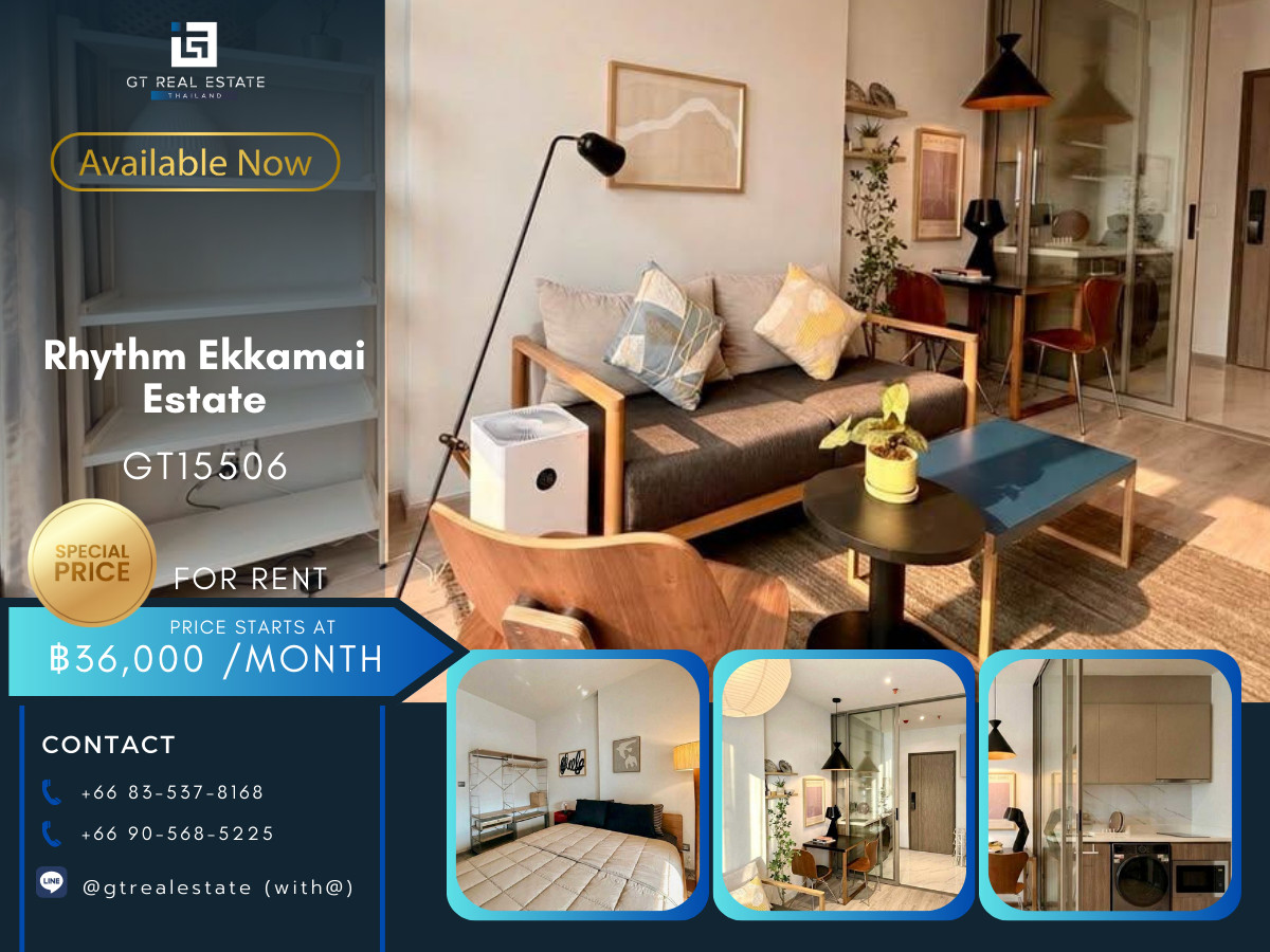 For RentCondoSukhumvit, Asoke, Thonglor : Condo Rhythm Ekkamai Estate, convenient travel, close to BTS, there is a shuttle, beautifully decorated room, fully furnished, ready to move in!!