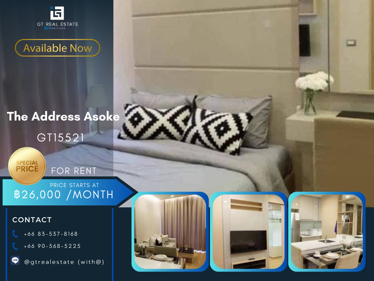 For RentCondoRama9, Petchburi, RCA : The Address Asoke Condo, convenient travel, close to the MRT, has a shuttle, beautiful room, fully furnished, ready to move in!!