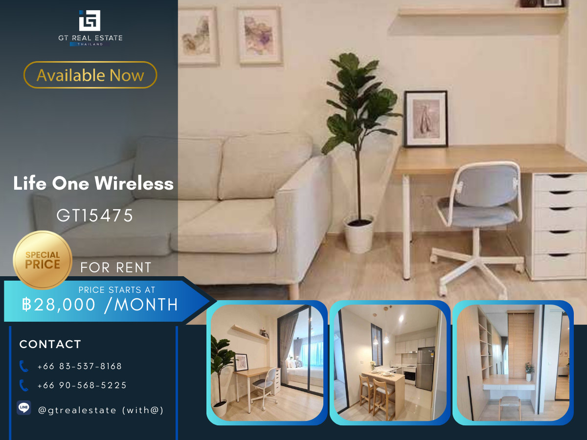 For RentCondoWitthayu, Chidlom, Langsuan, Ploenchit : Life One Wireless Condo, convenient travel, near BTS, there is a shuttle, beautiful room, fully furnished, ready to move in!!