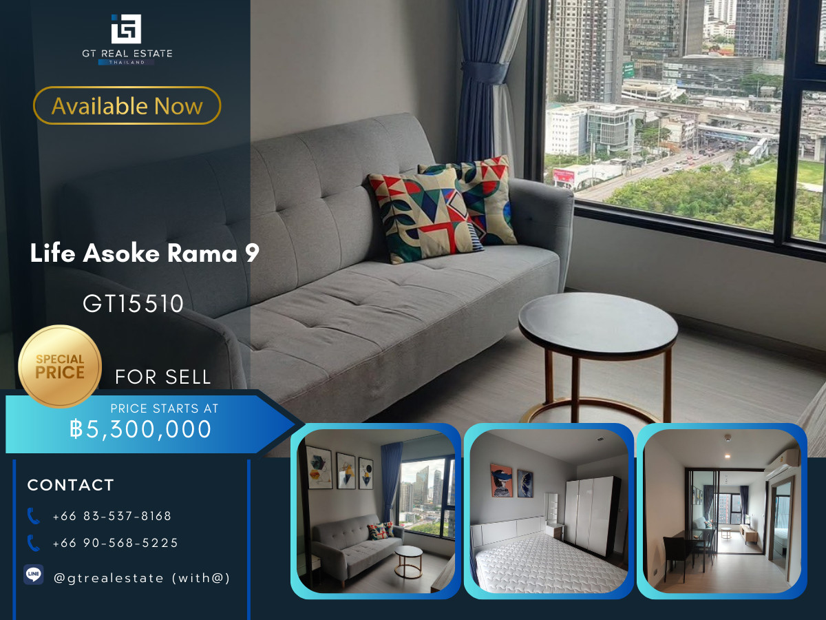 For SaleCondoRama9, Petchburi, RCA : Condo Life Asoke Rama 9, convenient travel, near MRT, has a shuttle, fully furnished, ready for sale!!