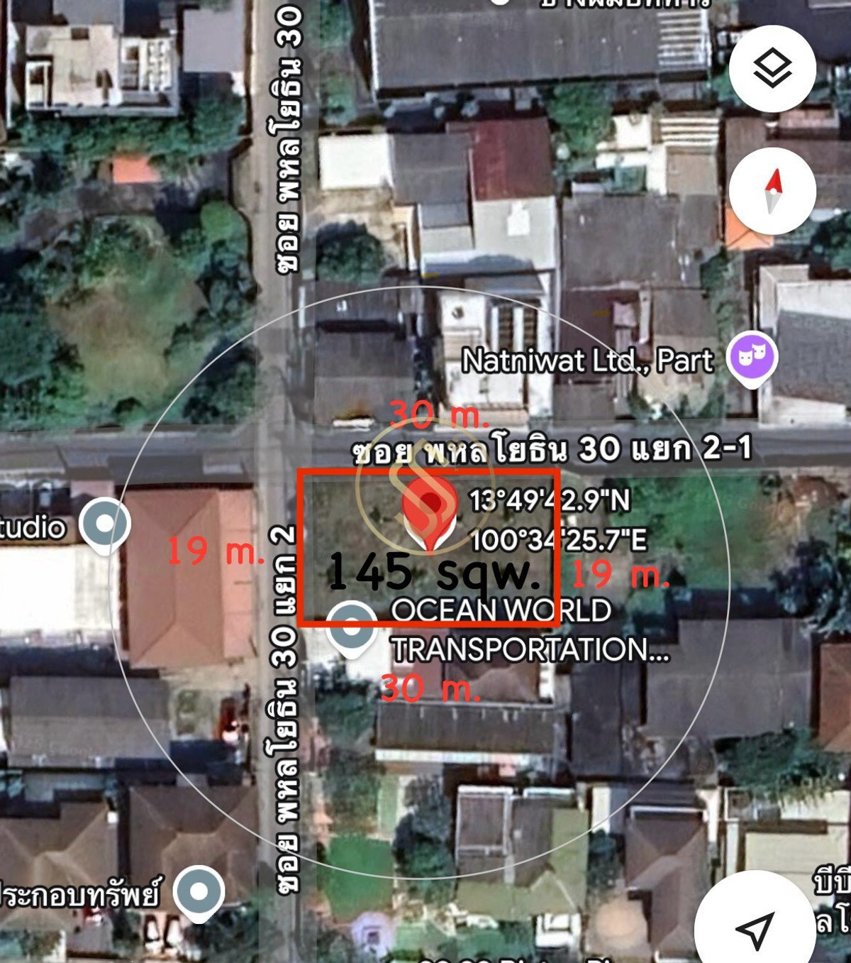 ให้เช่าที่ดินเกษตรศาสตร์ รัชโยธิน : ให้เช่าที่ดินในซอยพหลโยธิน30 เเยก2 แปลงมุม  ใกล้ BTS รัชโยธินเพียง 400 เมตร 145 ตารางวา 45,000 บาทต่อเดือน