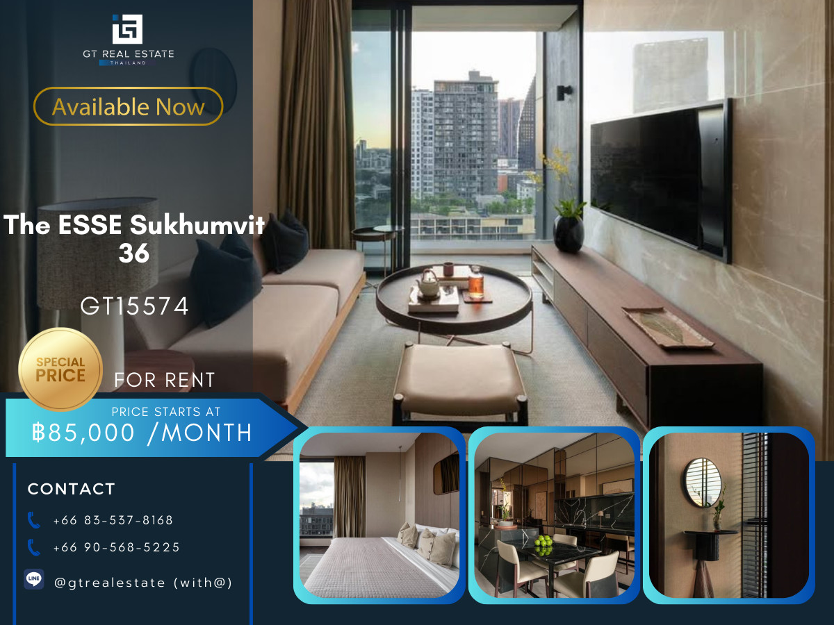 For RentCondoSukhumvit, Asoke, Thonglor : Condo The ESSE Sukhumvit 36, convenient travel, near BTS, there is a shuttle, beautiful room, fully furnished, ready to move in!