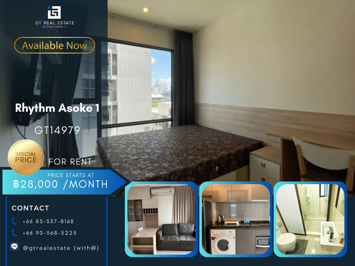 CondoRama9, Petchburi, RCA : Condo Rhythm Asoke 1, convenient travel, near BTS, there is a shuttle, beautiful room, fully furnished, ready to move in!!