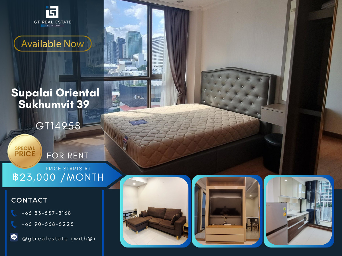 For RentCondoSukhumvit, Asoke, Thonglor : Condo Supalai Oriental Sukhumvit 39, convenient travel, near BTS, there is a shuttle, fully furnished, ready to move in.