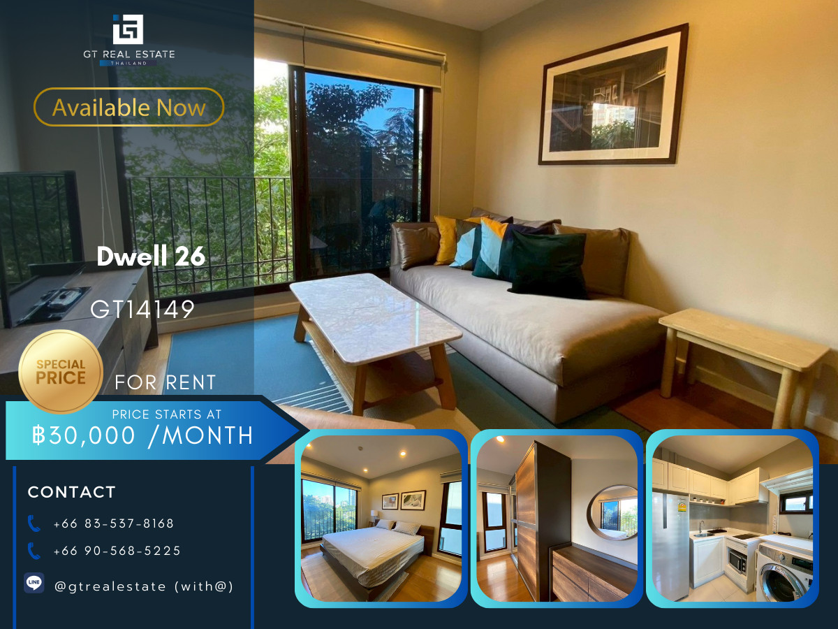 For RentCondoSukhumvit, Asoke, Thonglor : Condo Dwell 26, convenient travel, has a shuttle, beautiful room, fully furnished, ready to move in.