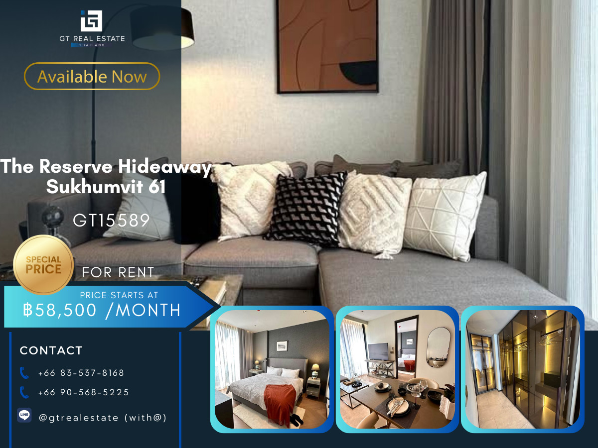 For RentCondoSukhumvit, Asoke, Thonglor : Condo The Reserve Hideaway Sukhumvit 61, convenient travel, near BTS, there is a shuttle, beautiful room, fully furnished, ready to move in!!