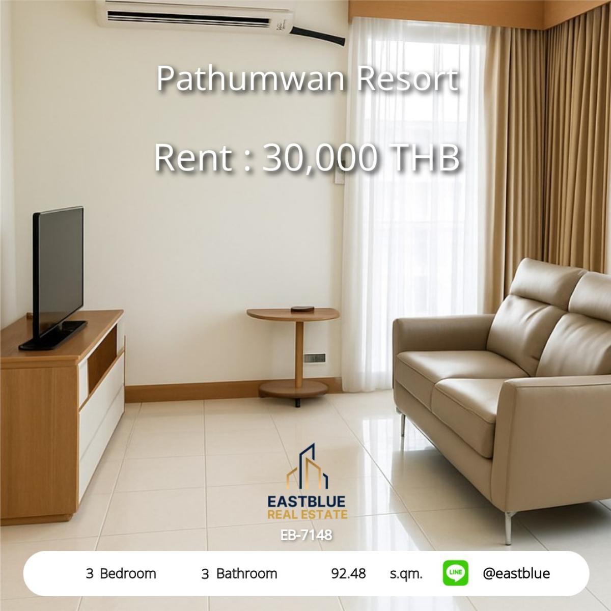 ให้เช่าคอนโดราชเทวี พญาไท : เช่าคอนโด 3 ห้องนอน ใจกลางพญาไท ใกล้ BTS/MRT 
Pathumwan Resort สวยครบ พร้อมอยู่ 30,000 บาท/เดือน!