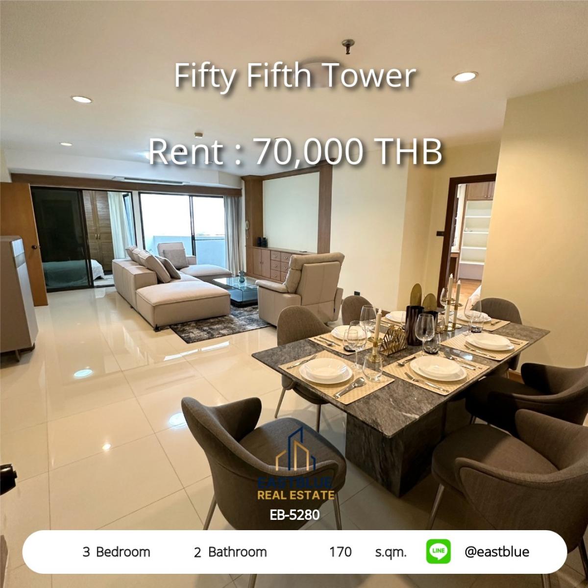For RentCondoPathum Thani,Rangsit, Thammasat : Rent a luxury condo with 3 bedrooms at Fifty Fifth Tower near Thonglor BTS.
Spacious area of 170 sq.m. for only 70,000 baht/month!