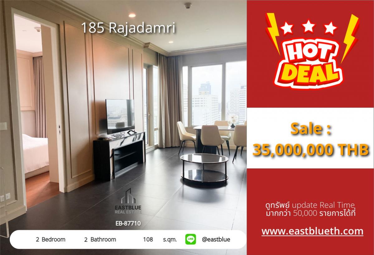 For SaleCondoWitthayu, Chidlom, Langsuan, Ploenchit : Luxury living in the city center! 2 bedrooms at 185 Rajadamri for only 35 million. Close to BTS/MRT, swimming pool, fitness center, ready to move in immediately!