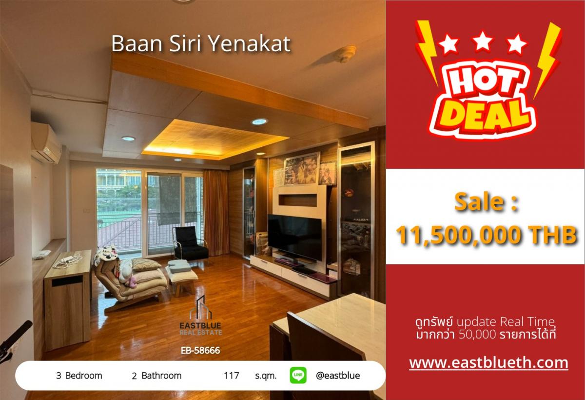 For SaleCondoSathorn, Narathiwat : 07/03/2026, Urgent sale of 3 bedrooms near BTS Kluaynamthai
Luxury condo Baan Siri Yenakat 117 sq.m. with complete facilities!