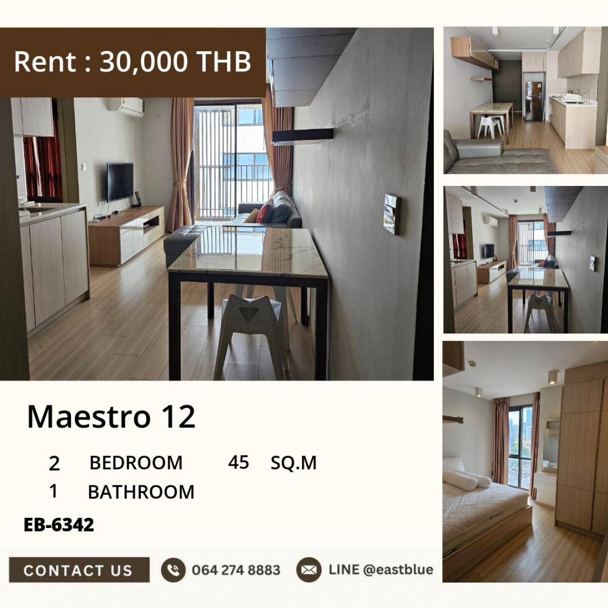 For RentCondoRatchathewi,Phayathai : Condo Maestro 12 near BTS Ratchathewi
2 bedrooms 30,000 baht/month with complete facilities!