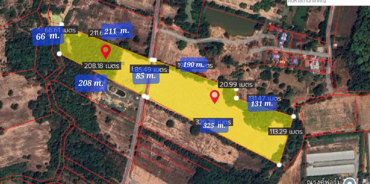 For SaleLandSaraburi : Land for sale, Saraburi, Charoentham, Wihan Daeng District, 30 rai, next to concrete road. Orange map area