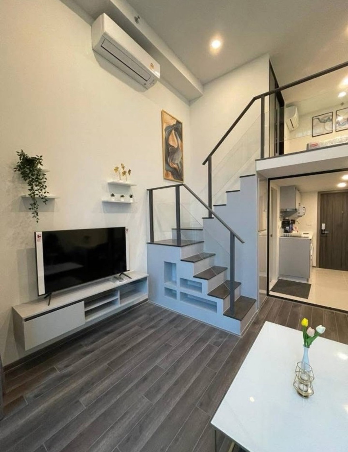 For RentCondoRama9, Petchburi, RCA : For rent, Knightsbridge space rama9 (Knightsbridge Space Rama 9) Duplex 1 bedroom, 1 bathroom (1bed 1bath) 38 sq m., main building, 16th floor, city view, complete furniture and appliances, 30,000 baht.