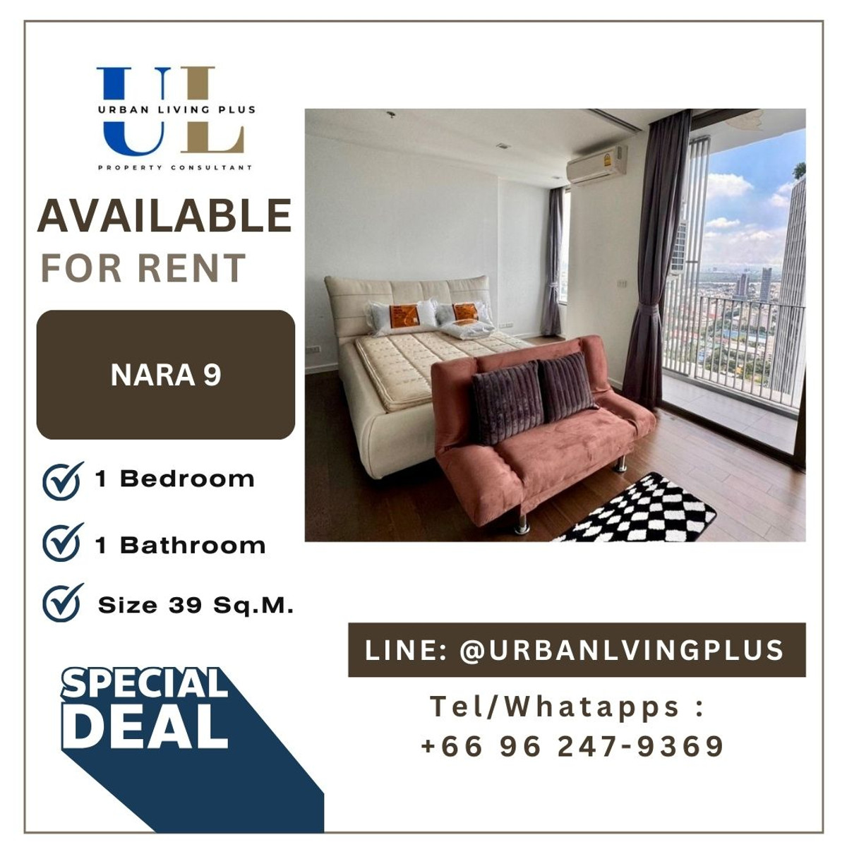 For RentCondoSathorn, Narathiwat : ( UL2409063 ) Tel/Line 096-2479369 , FOR RENT NARA9 CONDO 1 bedroom , 1 bathroom , Nice room , Ready to move in 💥💥