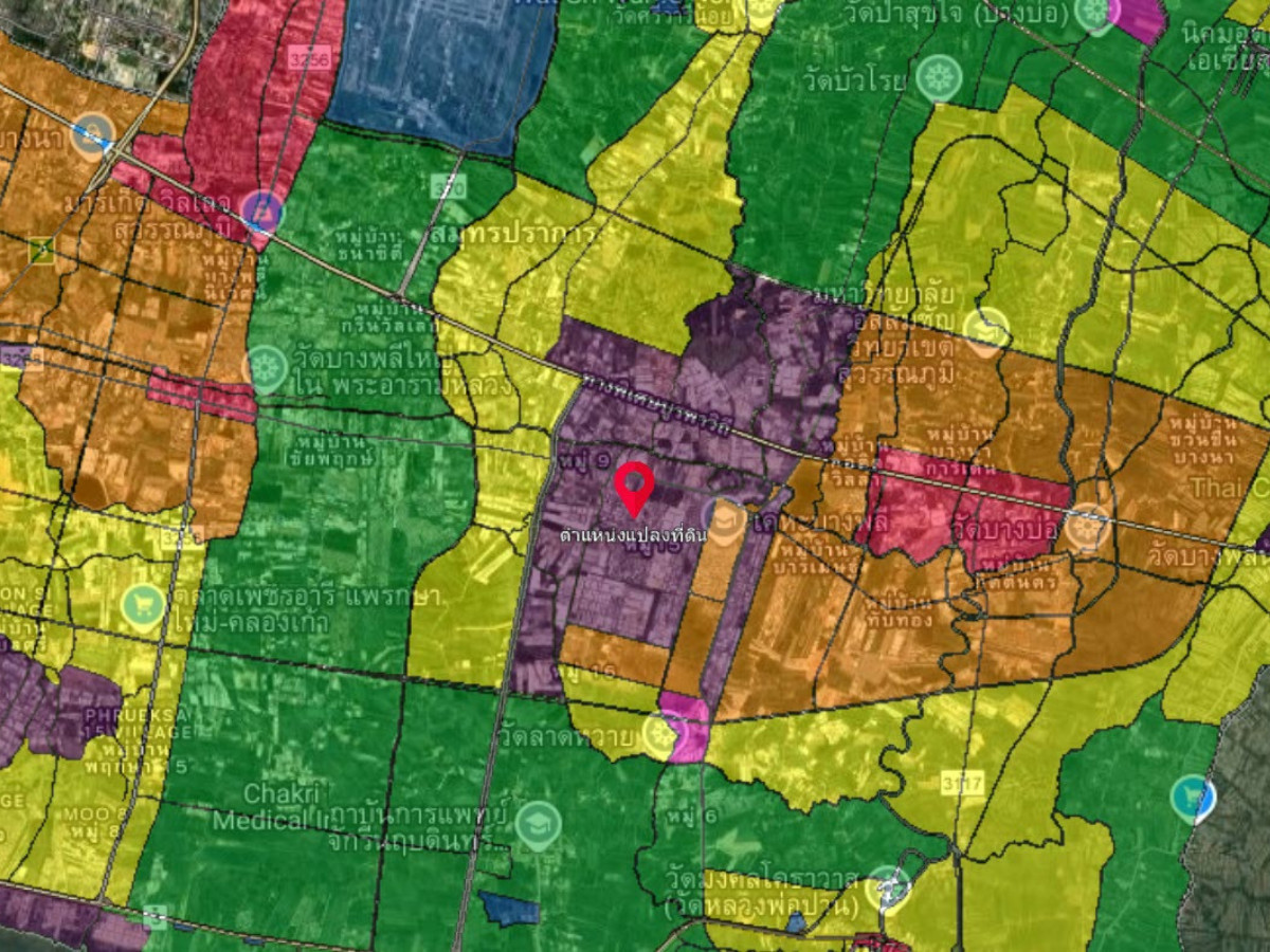 For SaleFactorySamut Prakan,Samrong : Factory + office for sale, 1,300 sq m., purple layout, area 1 rai, industrial location, water and electricity ready, large vehicles easy to get in and out.