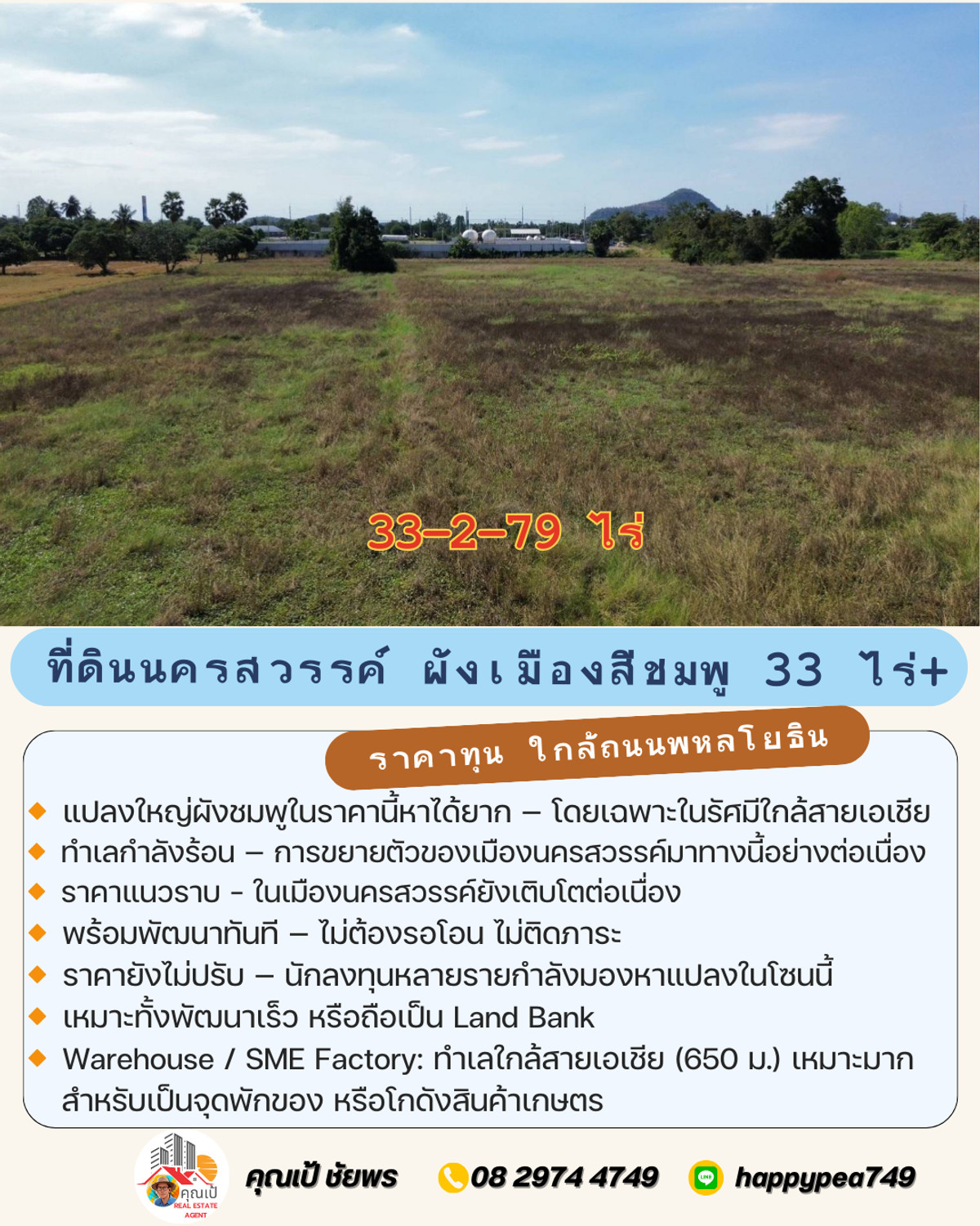 For SaleLandNakhon Sawan : 🔥 Developer must see! Land in Nakhon Sawan, 33 rai, pink layout, near Asian Highway. Nong Kradon-Nakhon Sawan