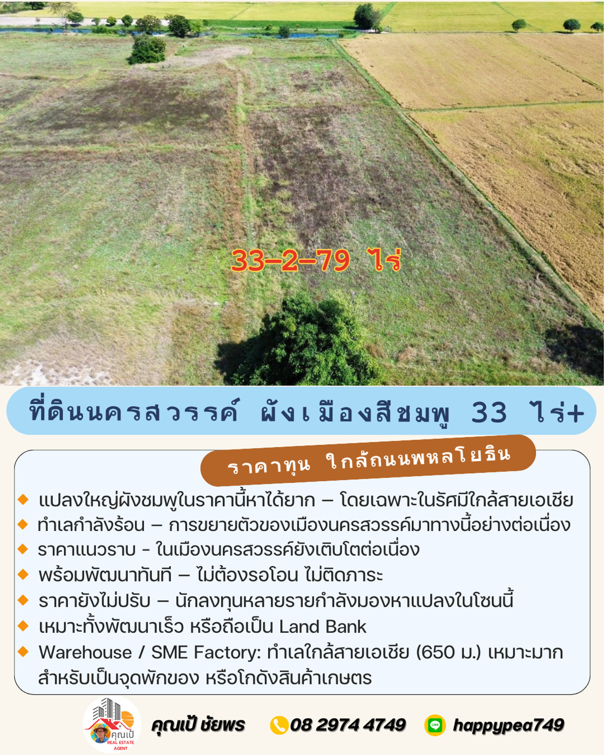 For SaleLandNakhon Sawan : 🔥 Developer must see! Land in Nakhon Sawan, 33 rai, pink layout, near Asian Highway. Nong Kradon-Nakhon Sawan