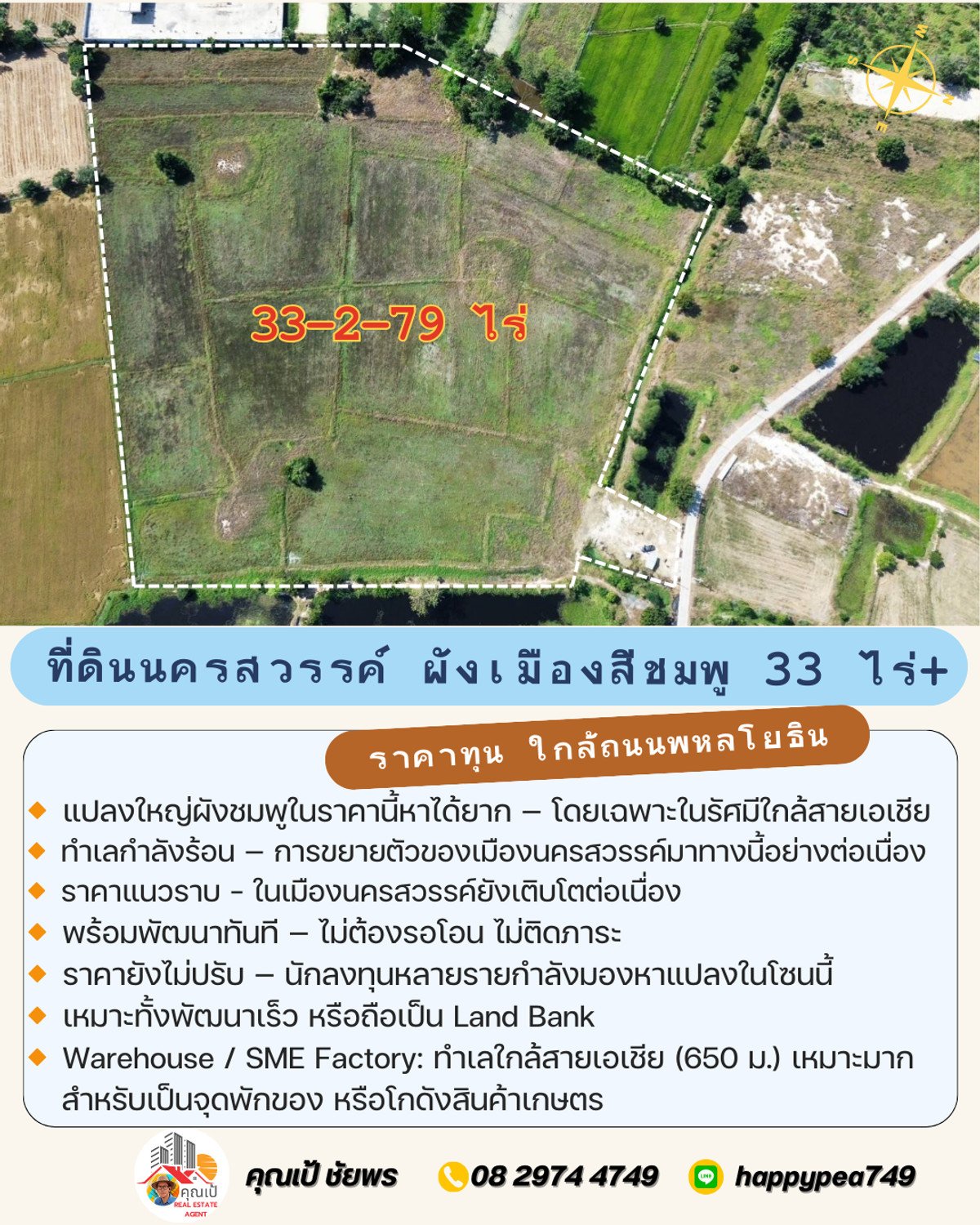For SaleLandNakhon Sawan : 🔥 Developer must see! Land in Nakhon Sawan, 33 rai, pink layout, near Asian Highway. Nong Kradon-Nakhon Sawan