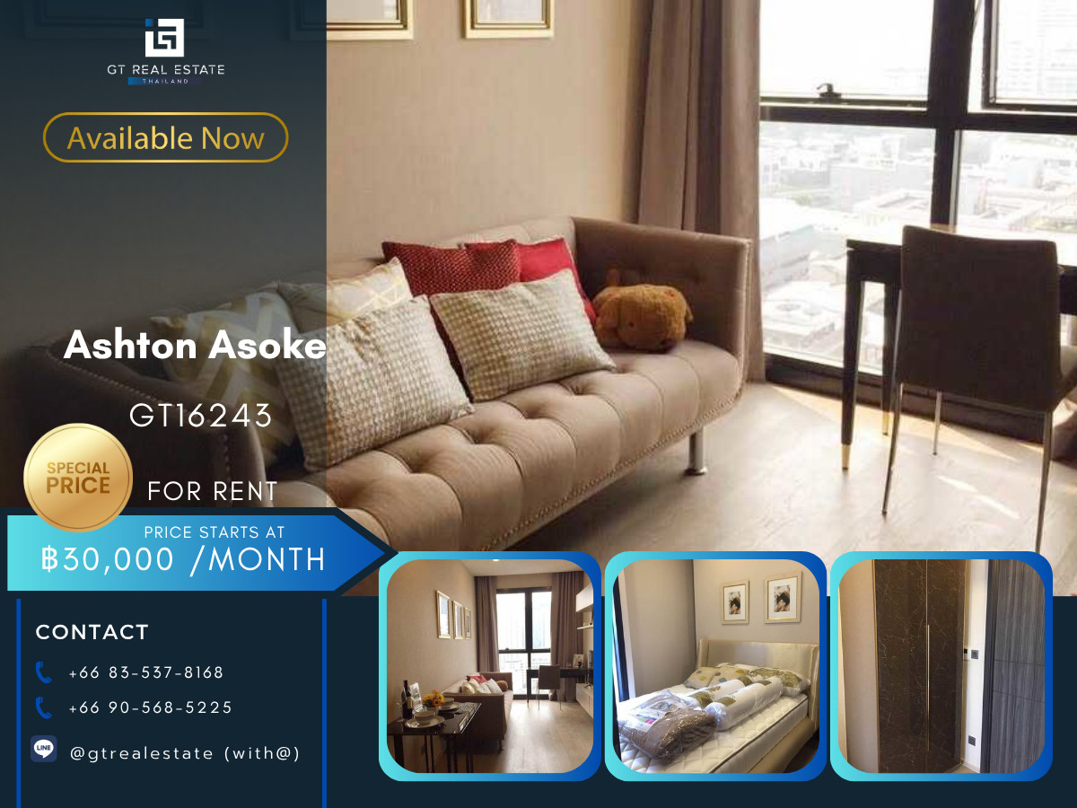 ให้เช่าคอนโดสุขุมวิท อโศก ทองหล่อ : 💎 GT16243  |  คอนโดให้เช่าและขายที่ Ashton Asoke เดินทางสะดวก ใกล้รถไฟฟ้าบีทีเอส มีรถรับส่ง ห้องสวย เฟอร์นิเจอร์ครบ พร้อมอยู่!!