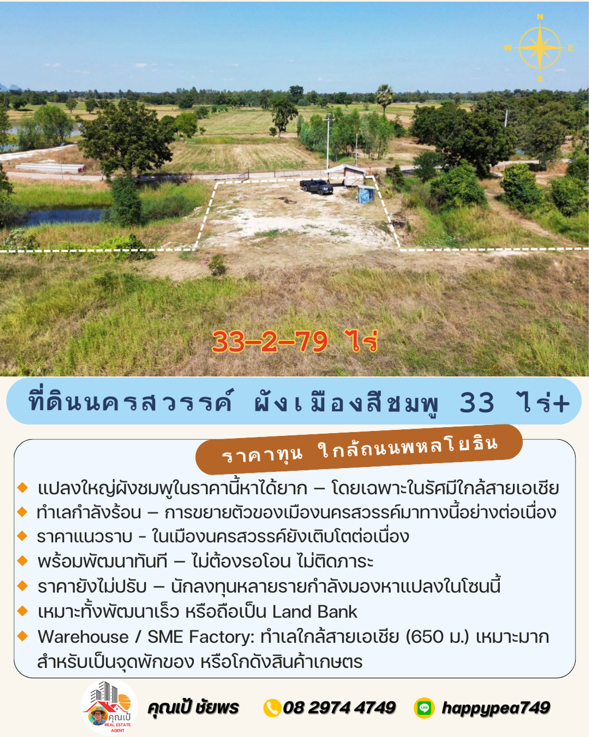 For SaleLandNakhon Sawan : 🔥 Developer must see! Land in Nakhon Sawan, 33 rai, pink layout, near Asian Highway. Nong Kradon-Nakhon Sawan